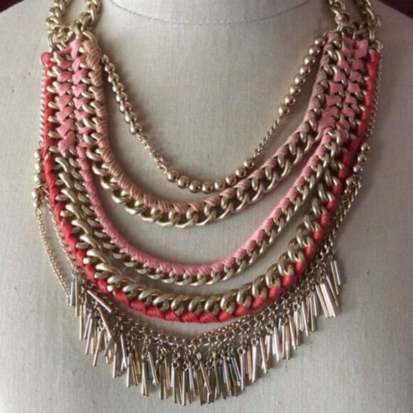 Stella & Dot Carmen Layered Statement Necklace Coral Desert Rose Gold Multi - Picture 6 of 6
